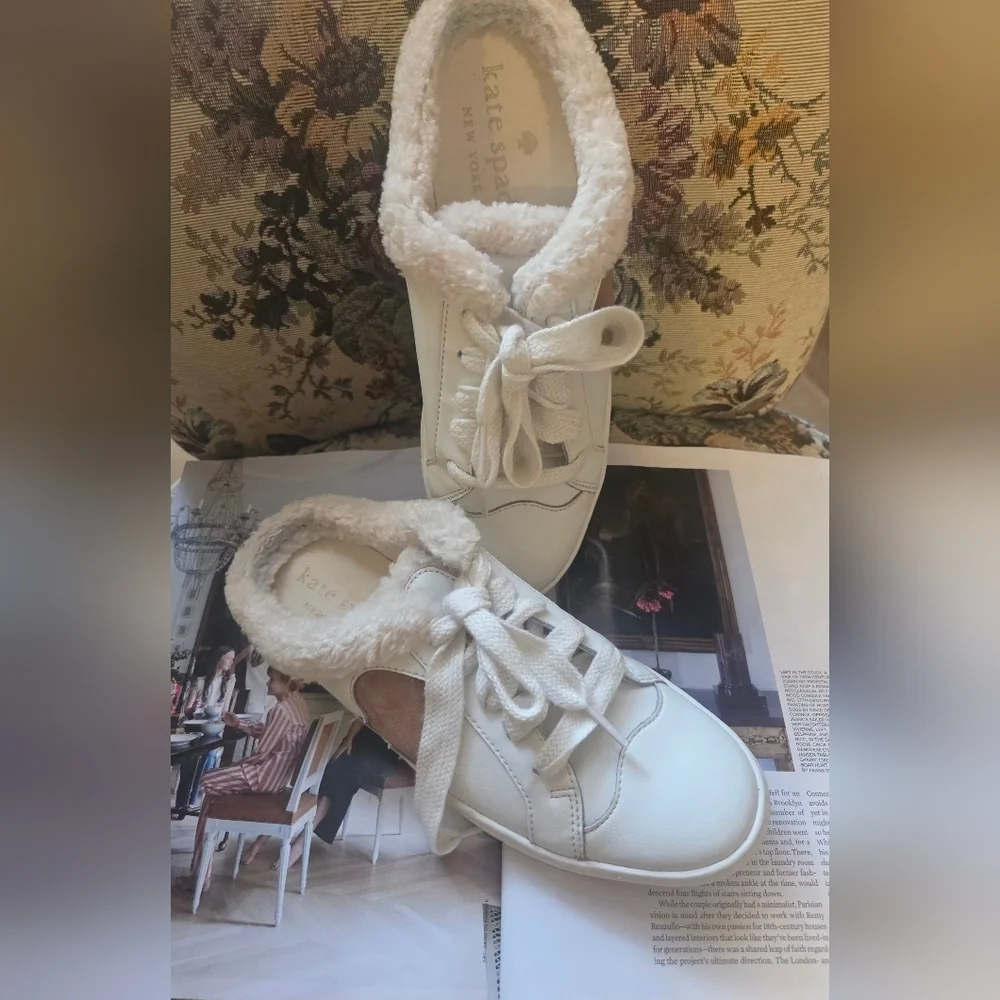 Kate Spade White Cream Cozy Slippers